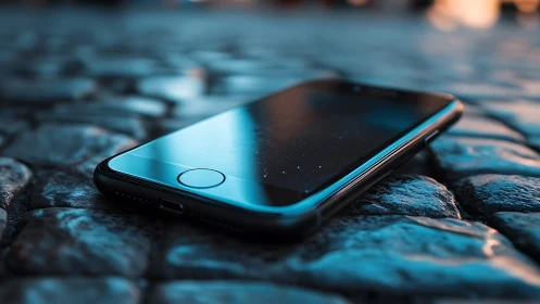 Smartphone on Textured Blue Surface with Ambient Light