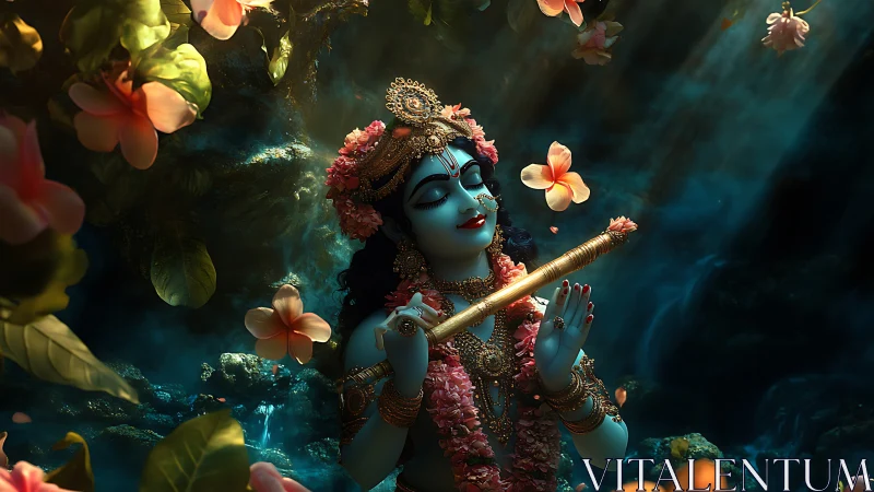 Flute-born starlight drifts through a jasmine-bloomed forest dream