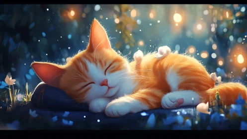 Orange tabby cat rendered with volumetric lighting in digital painterly composition