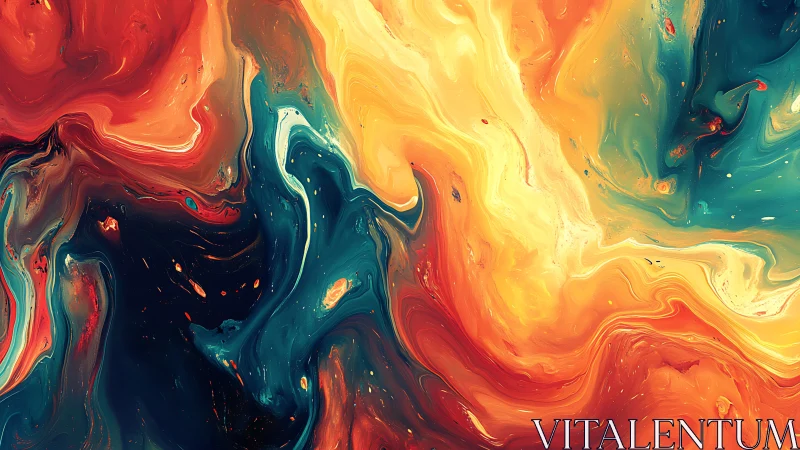 Multicolored fluid abstract pattern with warm and cool regions.