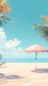 Tranquil Beach Paradise with Coral Umbrella.