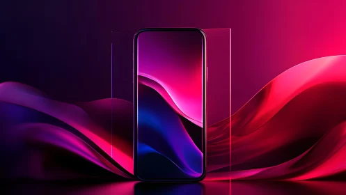 Modern smartphone with vibrant abstract background in neon colors.