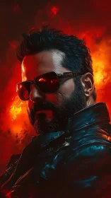 Incendiary rogue in obsidian leather stares down chaos.