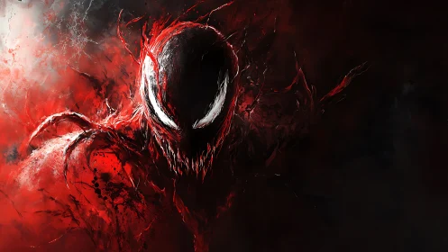 Sinister red symbiotic creature emerges from swirling darkness