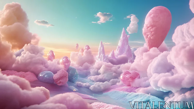 Dreamlike pastel cloudscape with crystalline fantasy forms.