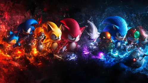 Elemental hedgehog clash ignites a neon storm of speed.