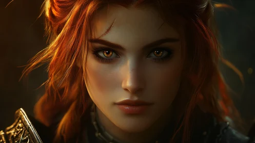 Fiery warrior portrait under cinematic rim lighting.