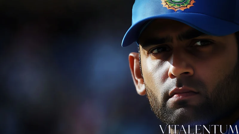 Cricket player close-up in intense sidelight portrait study.