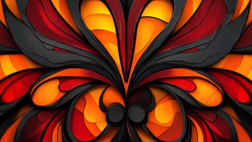 Glowing abstract petals unfolding in fiery warm colors.