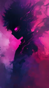 Dark anime silhouette with glowing magenta energy aura.