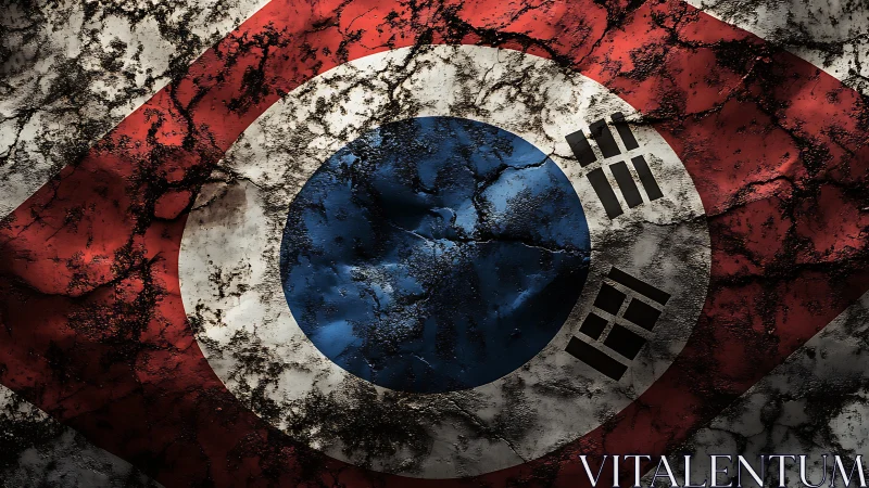 Weathered Korean flag artwork conveys resilience and history