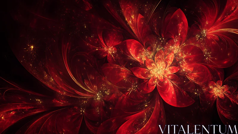 Red fractal flower structures expand across dark space