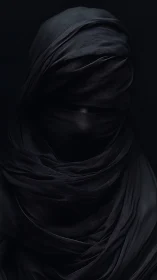 Shrouded wanderer wrapped in shadow-soft midnight cloth.