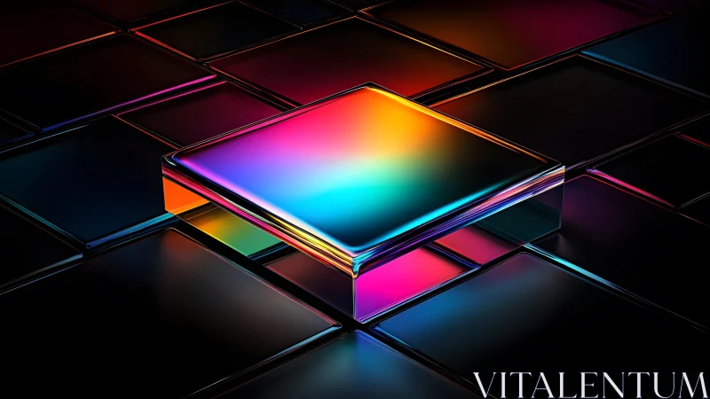 Vibrant Glass Tile on Black Grid in Futuristic Digital Art Style. Vibrant Glass Tile on Black Grid in Futuristic Digital Art Style.