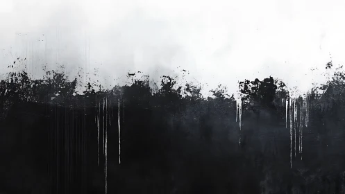 Monochrome abstract horizon with descending paint drips.