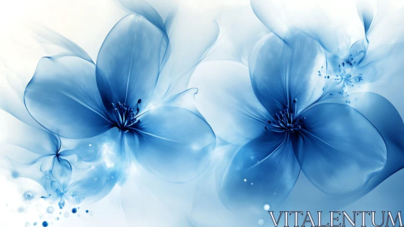 Ethereal Blue Blossoms with Luminous Light Effects.