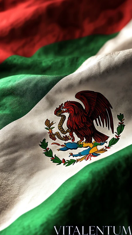 Crimson eagle ripples proudly across textured Mexican stripes