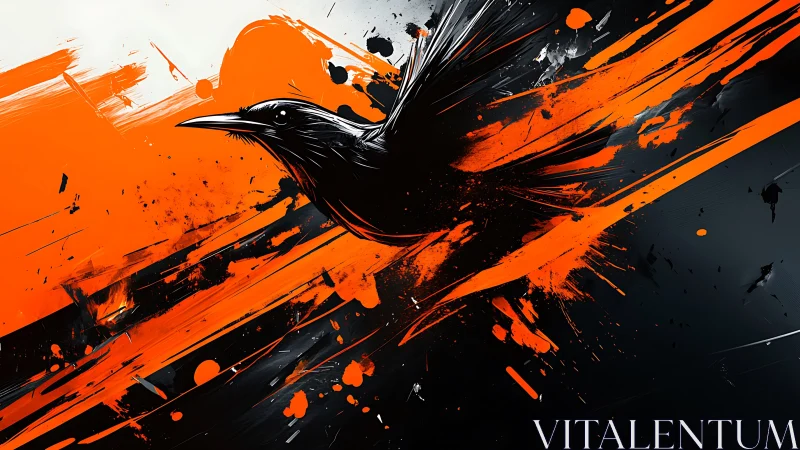 Inkstorm crow carves a blazing orange fracture through night