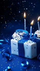 Elegant Blue Birthday Celebration with Lit Candles