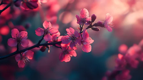 Spring Cherry Blossoms with Bokeh Luminescence.