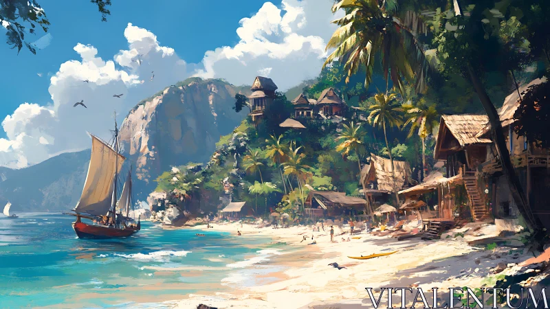 Tropical Paradise Village Nestled by Turquoise Waters.