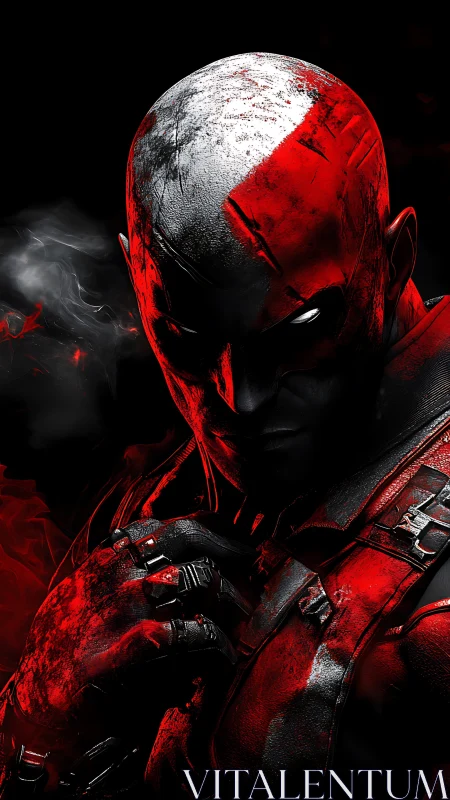 High-contrast cyber-noir vigilante portrait in red and black