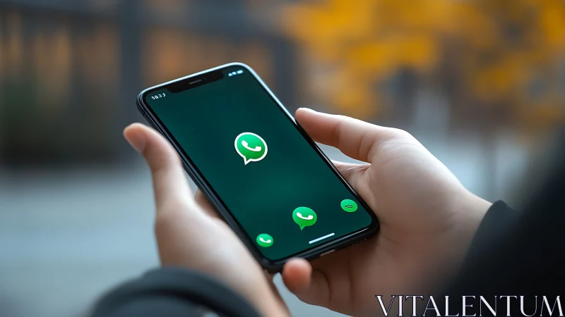 Autumn street caller framed in sleek WhatsApp glow.