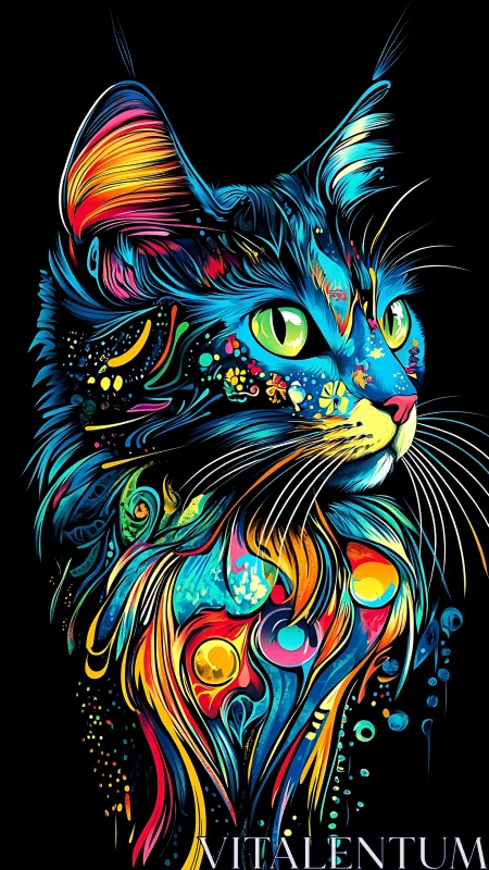 Color-splashed cosmic cat glowing with playful neon magic.