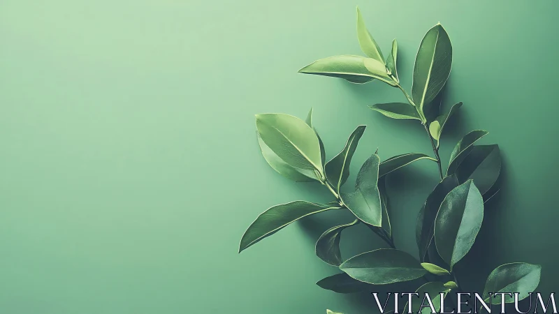 Minimalist botanical branch on monochrome green background