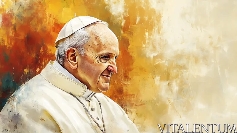 Gentle elderly cleric smiles against warm abstract light