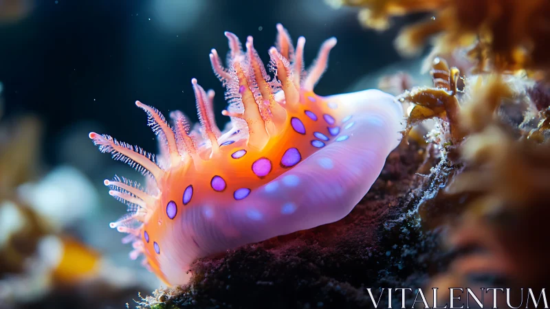 Glow-bright sea slug drifting through a tiny coral kingdom.
