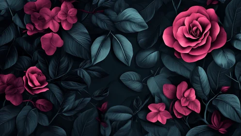 Crimson Blooms Dance Through Twilight Shadows.