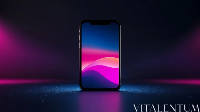 Neon-slick smartphone altar glowing in a midnight gradient storm.