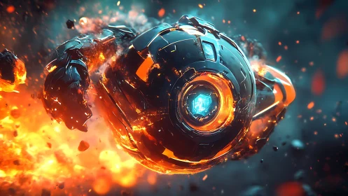 Kinetic plasma-core combat drone in mid-explosive transit.