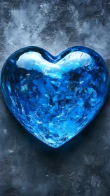 Luminescent Blue Heart Ice Sculpture Glows Against Weathered Stone.