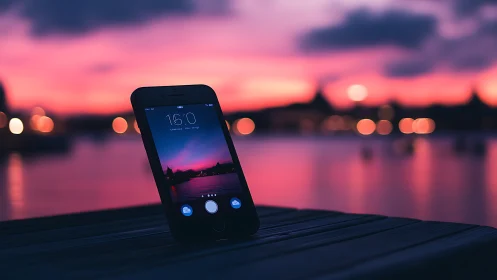 Sunset's Digital Mirror: Phone Captures Twilight.