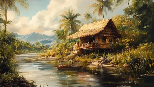 Riverside Stilt House with Mountain Vista.