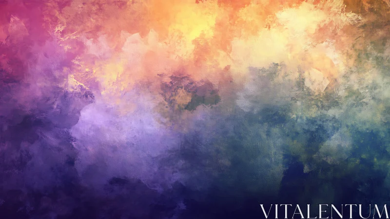 Soft abstract cloudscape in warm purple and gold tones.