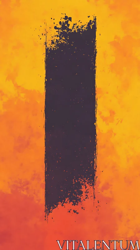 Vertical dark stroke on orange and red textured field.