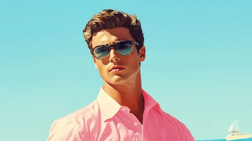 Sunlit beach day portrait with cool relaxed summer style.