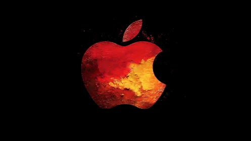 Apple Logo in Fiery Red and Gold Texture