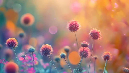 Pom-Pom Flowers Dancing in Dreamlight Haze.