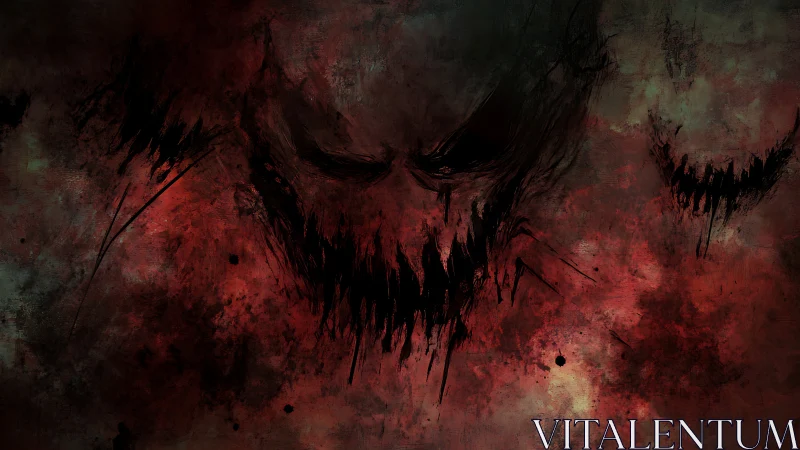 Demonic abstract face emerging from dark crimson void.