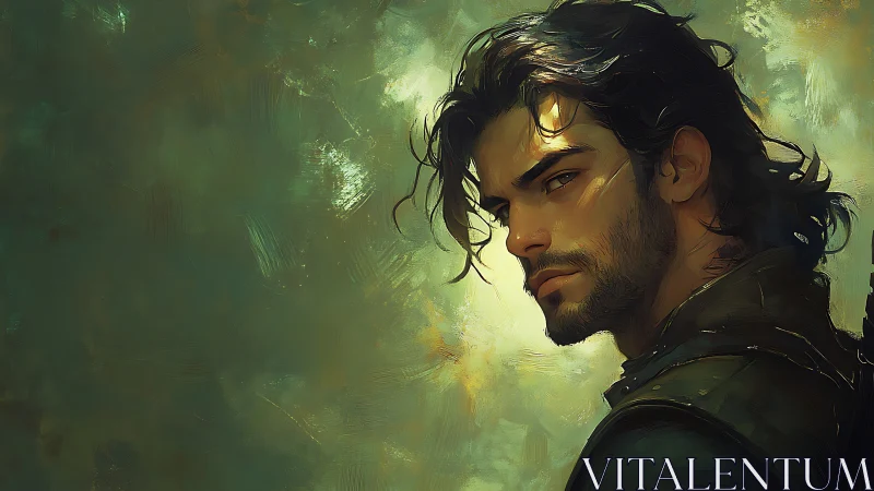 Moody male portrait in painterly green atmospheric lighting