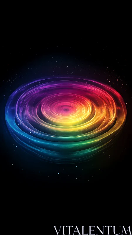 Prismatic vortex galaxy swirling through deep-space hush.