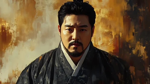 Textured digital portrait studies chiaroscuro on robed figure