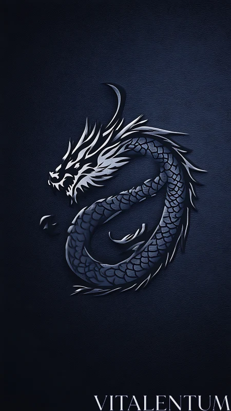 Embossed monochrome dragon emblem in coiled vector silhouette.
