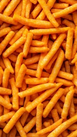Uniform layout of orange coated snack sticks in frame.