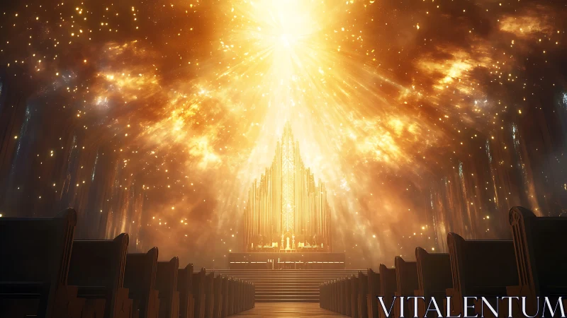 Celestial cathedral interior glows under radiant cosmic vault