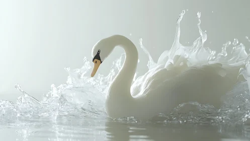 Milk-sculpted swan rises from splashing liquid silence.